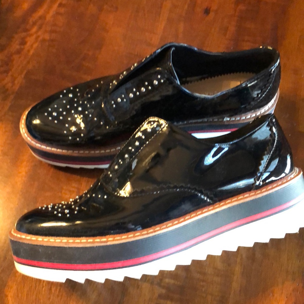 Zara Platform Black Patent Oxfords 39